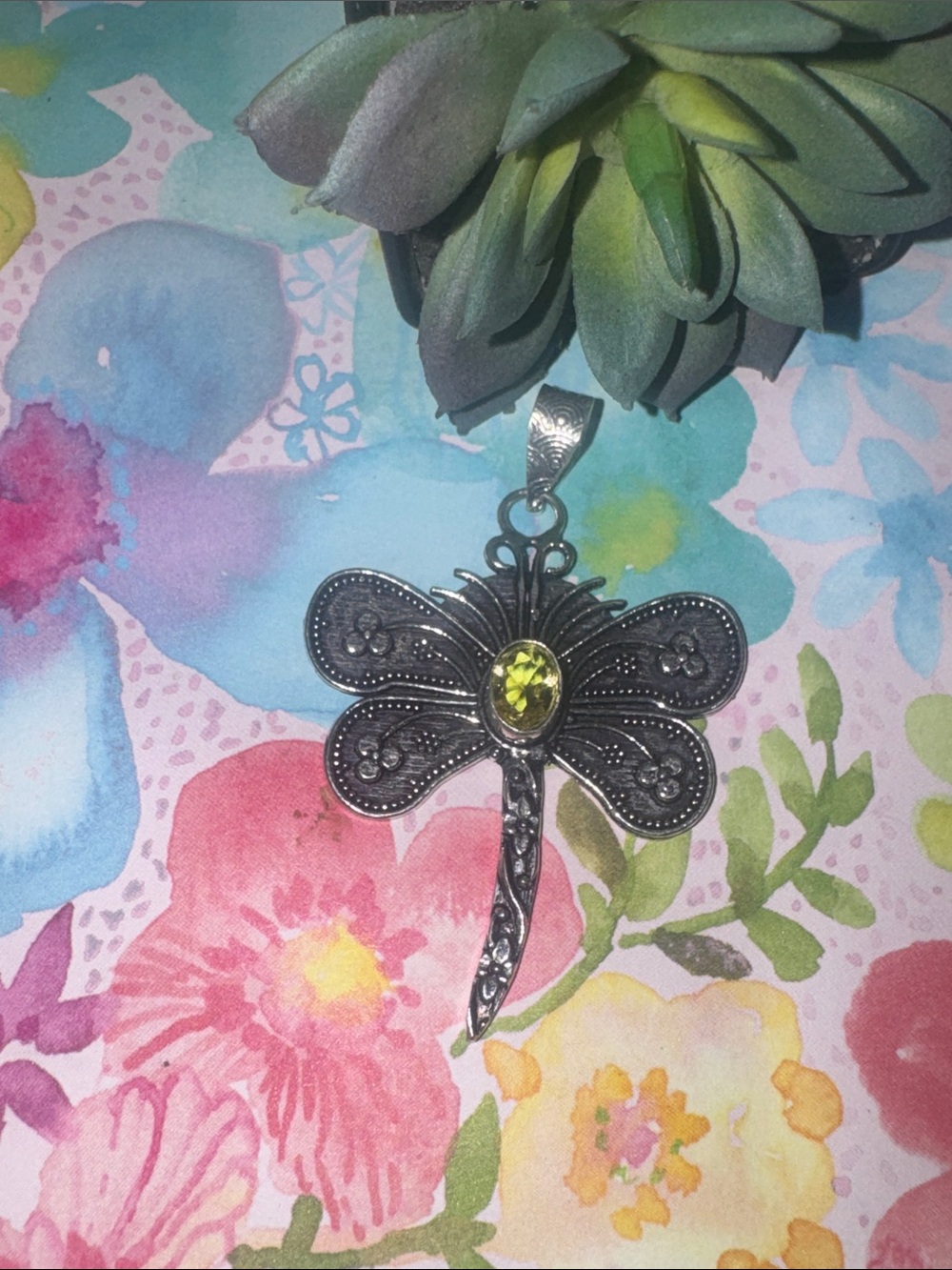 Silver Citrine Dragonfly Pendant